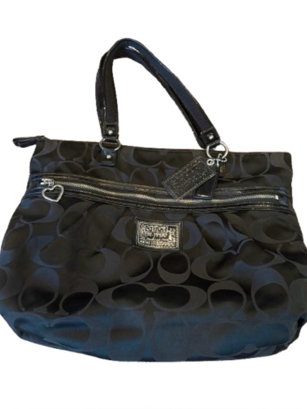 COACH Poppy Black Signature C Glam Tote Bag Y2K Patent Leather Trim